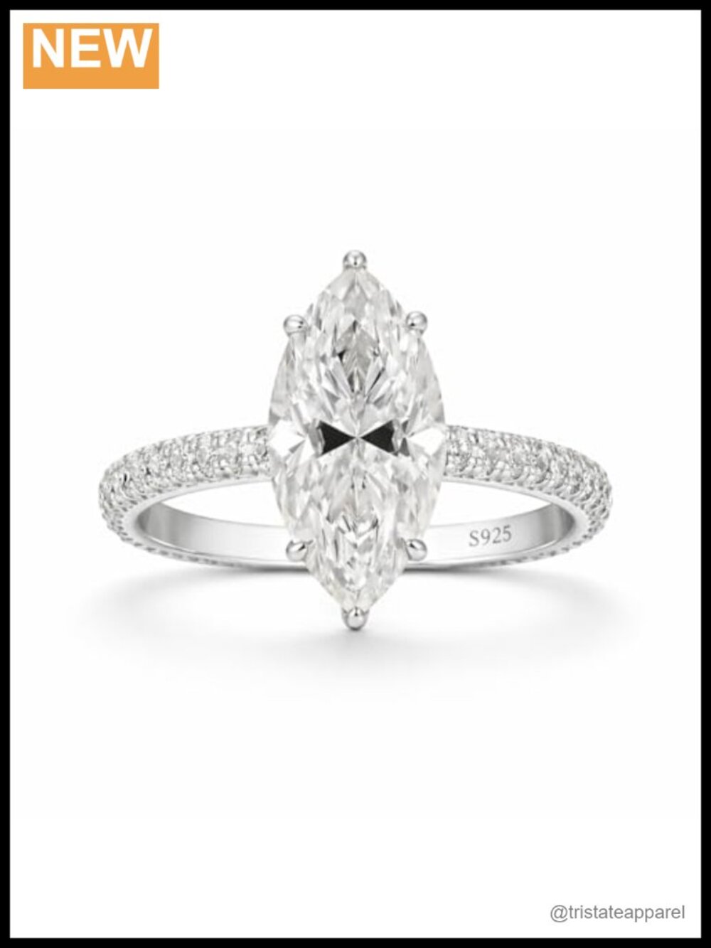 3ct Marquise Cut Moissanite Promise Ring 14K White Gold Plated 925 Sterling